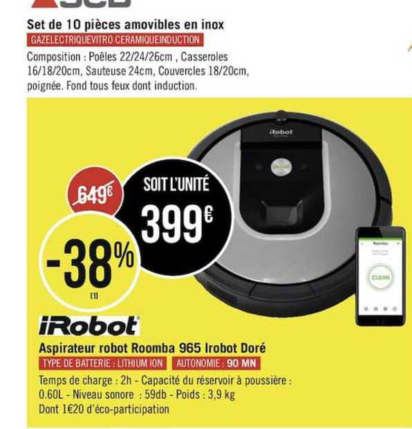 aspirateur robo roomba 965 irobot doré