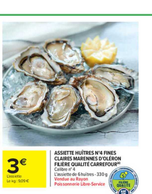 assiette huîtres n°4 fines claires marennes d'oléron filière qualité carrefour