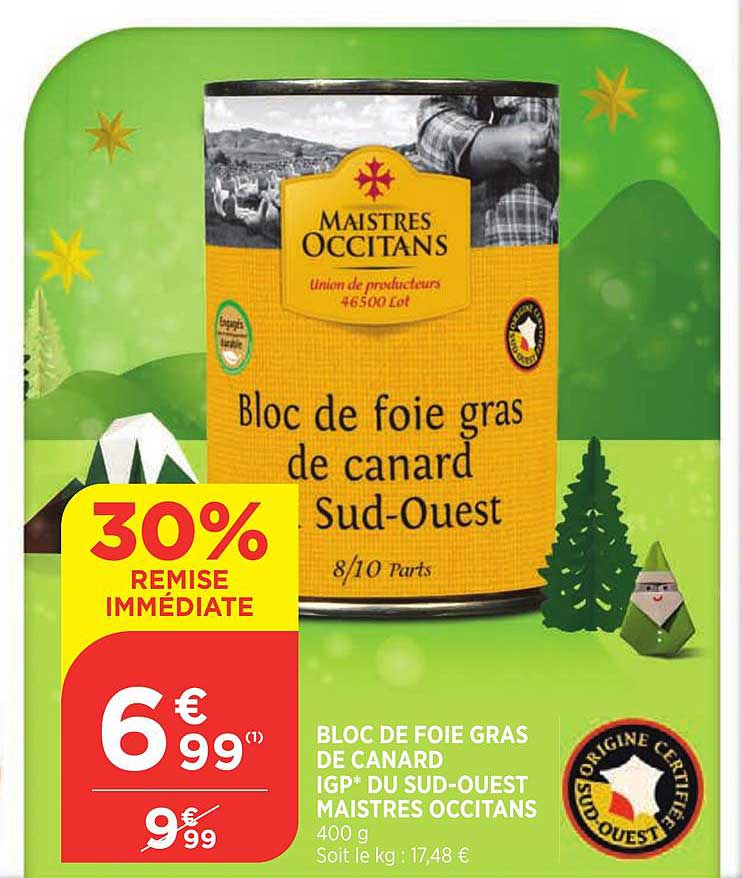 bloc de foie gras canard igp sud ouest maistres occitans 30% de remise immédiate