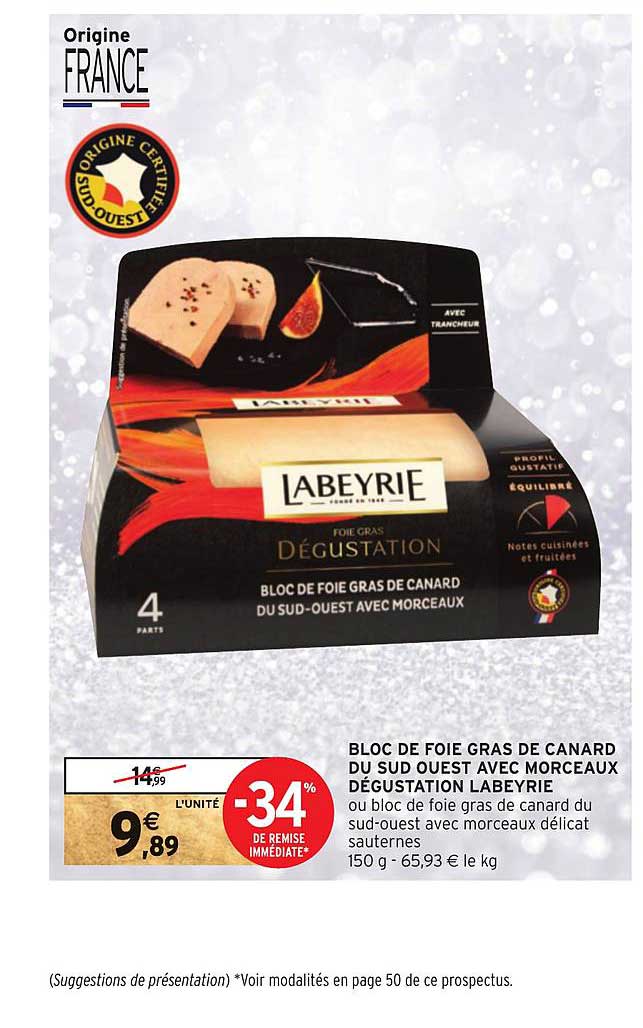 bloc de foie gras de canard du sud ouest avec morceaux dégustation labeyrie