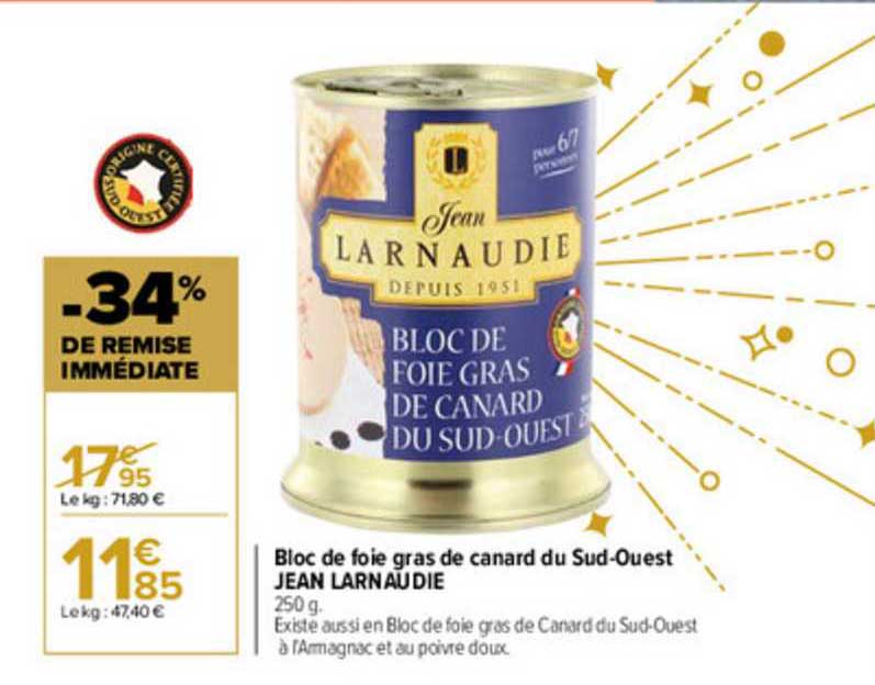 Bloc De Foie Gras De Canard Du Sud-ouest Jean Larnaudie