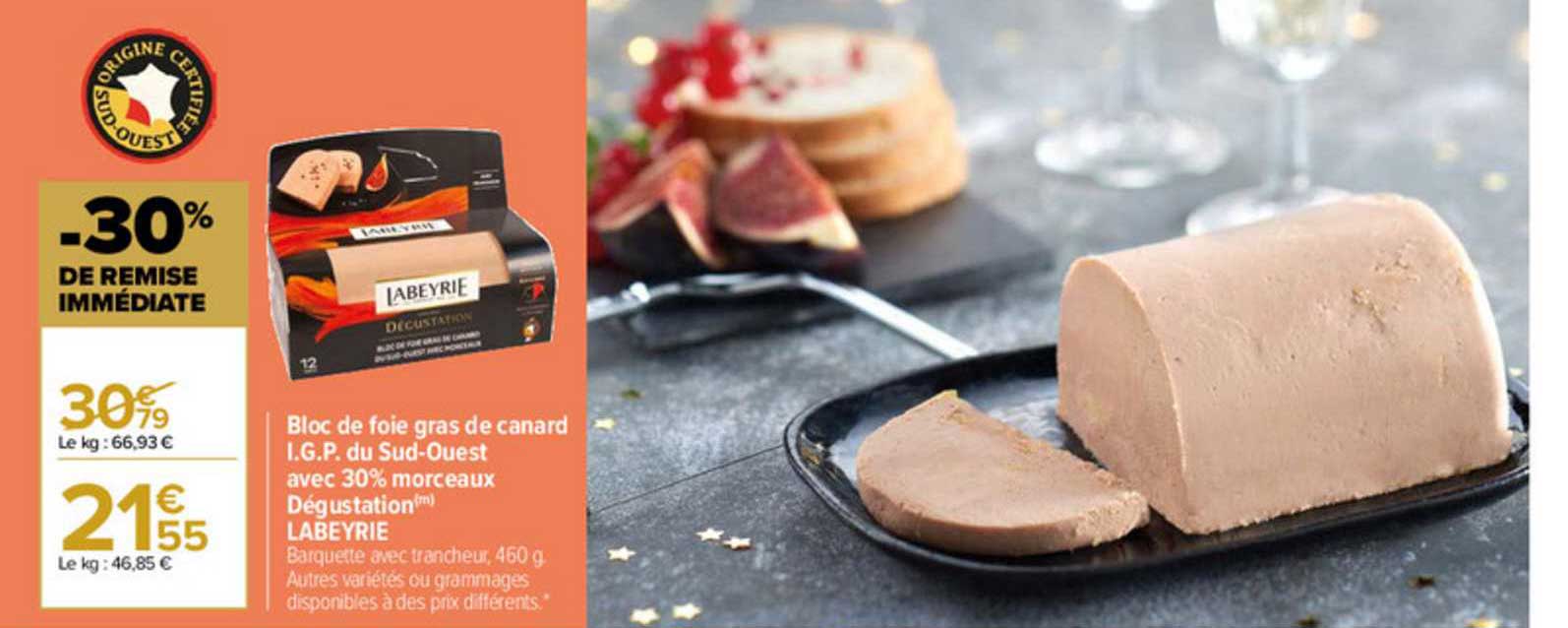 bloc de foie gras de canard i.g.p. du sud-ouest avec 30% morceaux dégustation labeyrie