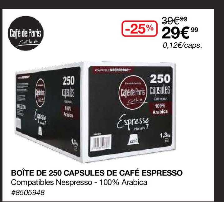 Boîte De 250 Capsules De Café Espresso Café De Paris