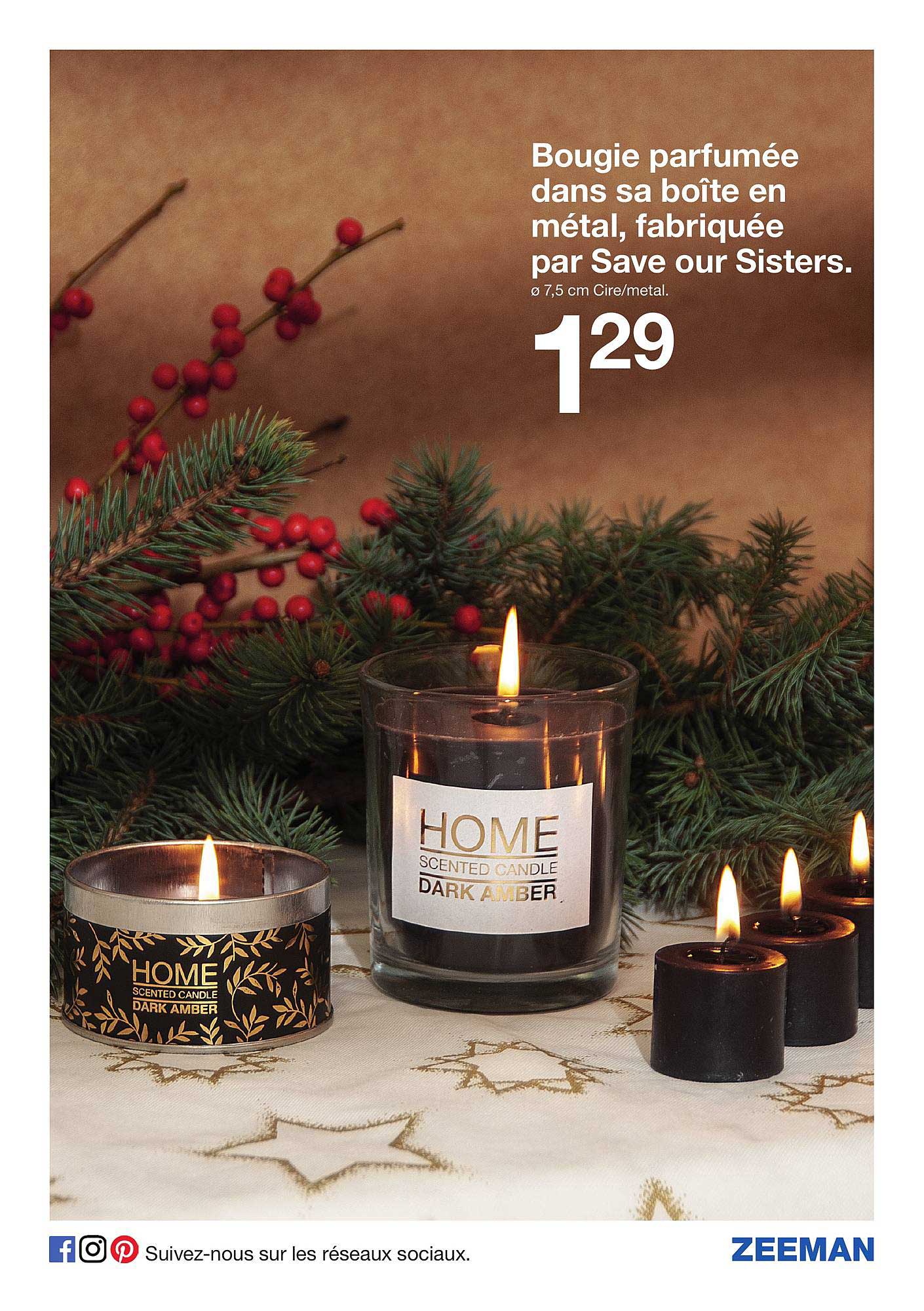 bougie parfumé dans sa boîte en métal , fabriquée par save our sisters