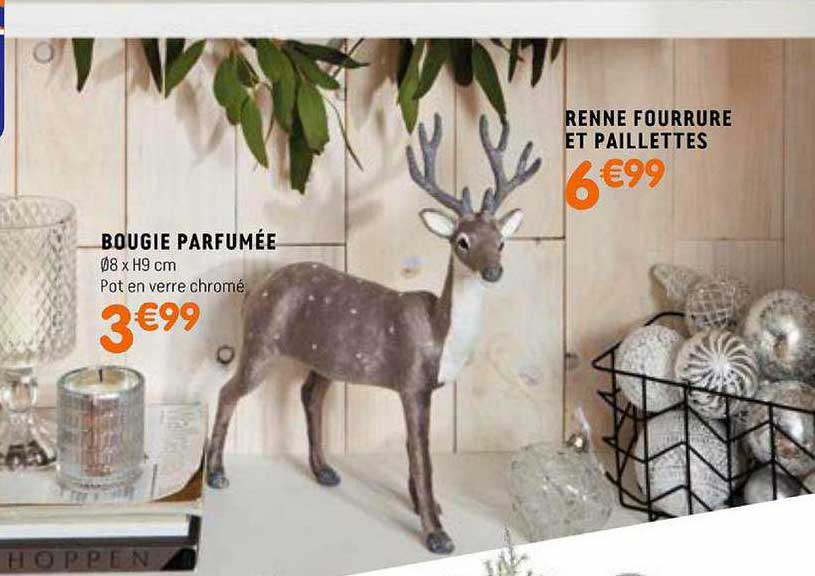 bougie parfumée renne fourrure et paillettes