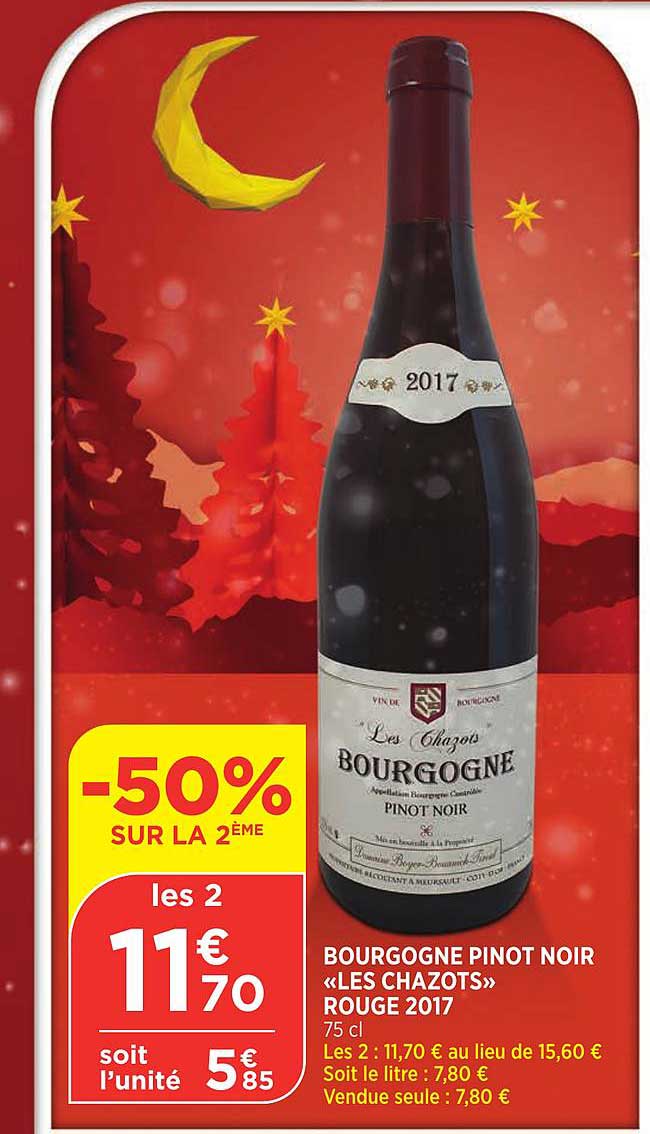 bourgogne pinot noir les chazots rouge 2017 -50% sur la 2ème