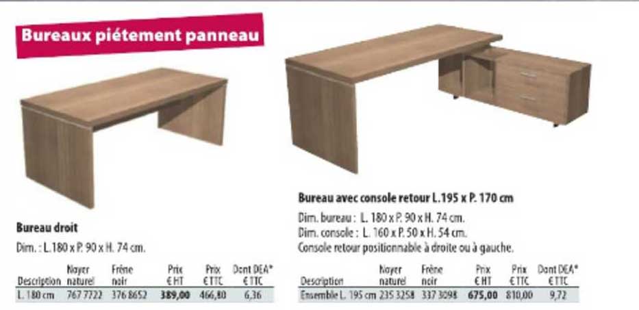 bureau droit bureau avec console retour l 195 x 9 170 cm