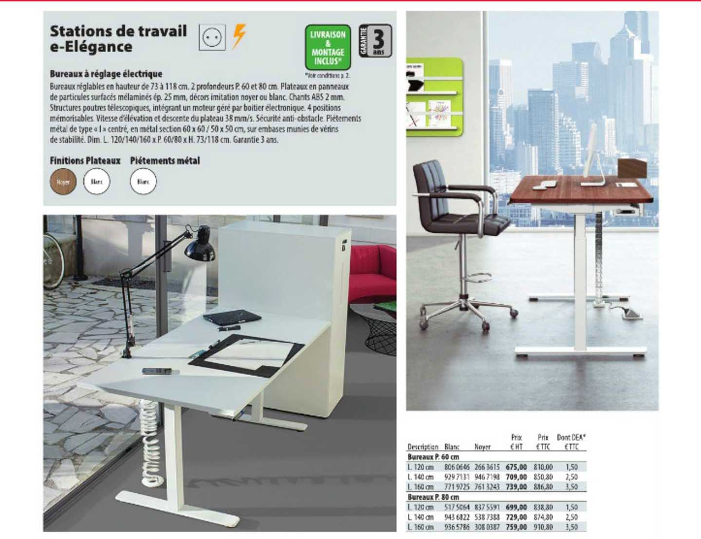 bureaux à réglage électrique