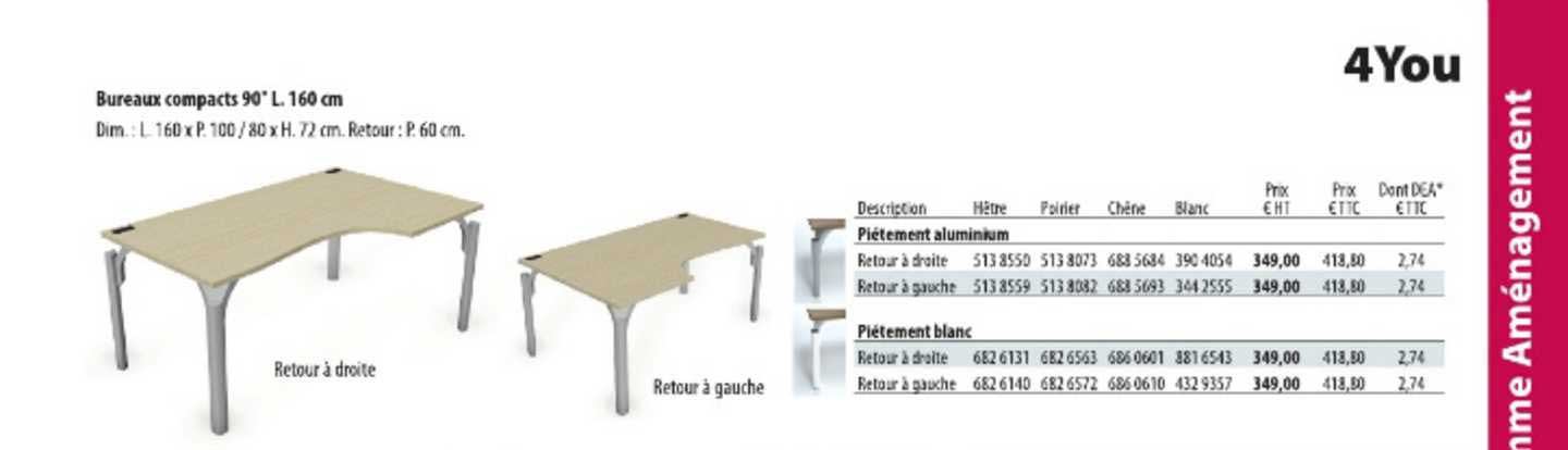 bureaux compacts 90° l 160 cm