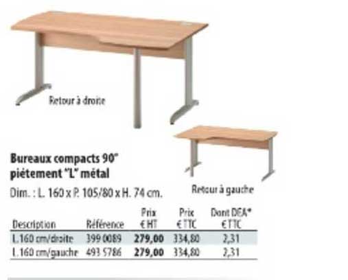 bureaux compacts 90° piétement "l" métal