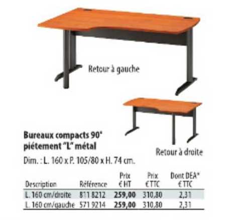 bureaux compacts 90° piétement "l" métal