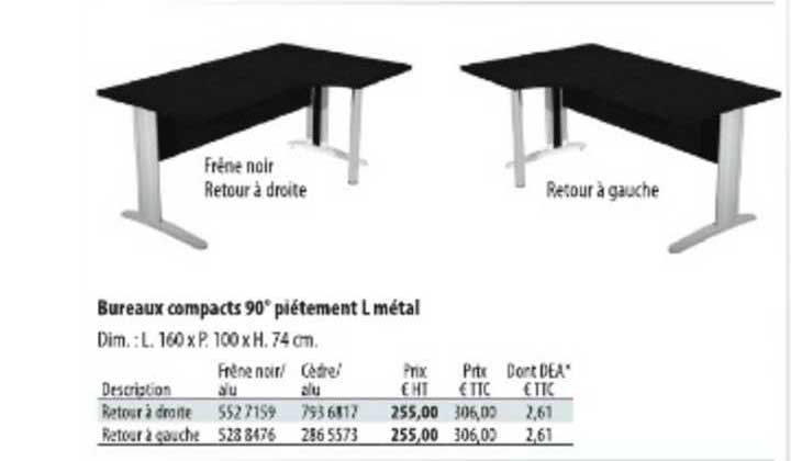 bureaux compacts 90° piétement l métal
