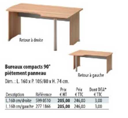 Bureaux Compacts 90° Piétement Panneau