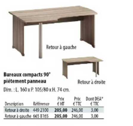 bureaux compacts 90° piétement panneau