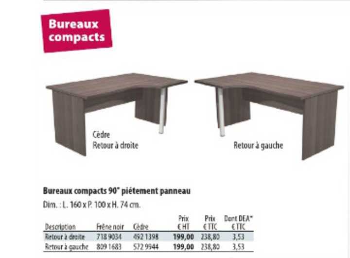 bureaux compacts 90° piétement panneau
