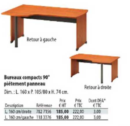 bureaux compacts 90° piétement panneau