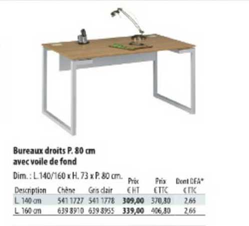 bureaux droits p.80 cm avec voile de fond
