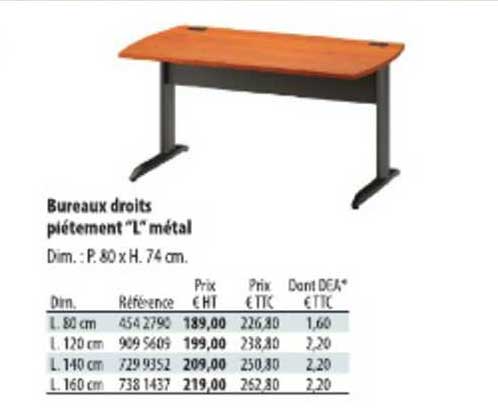 bureaux droits piétement "l" métal