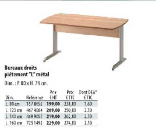 bureaux droits piétement "l" métal