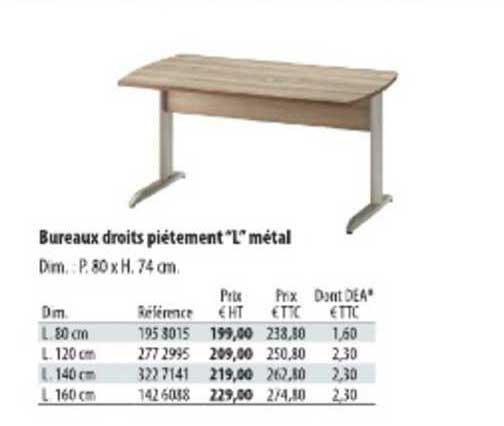 bureaux droits piétement "l" métal