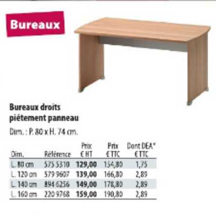 bureaux droits piétement panneau