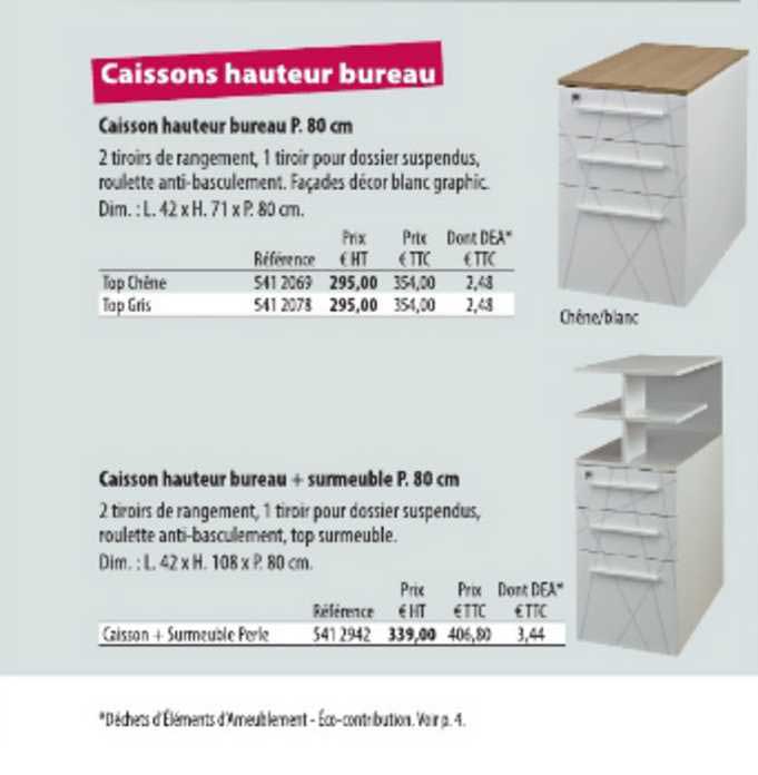 caisson hauteur bureau p 80 cm