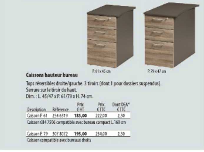 caissons hauteur bureau