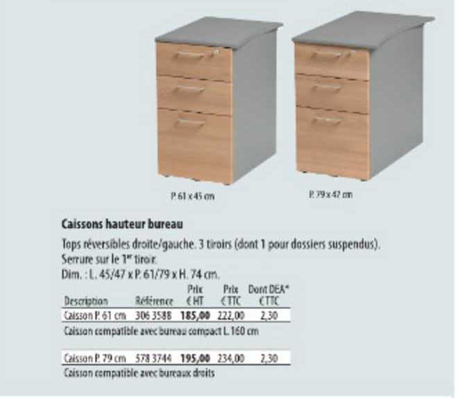 caissons hauteur bureau