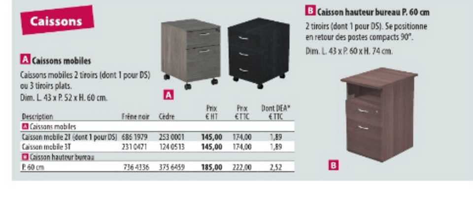 caissons mobiles caisson hauteur bureau p.60 cm