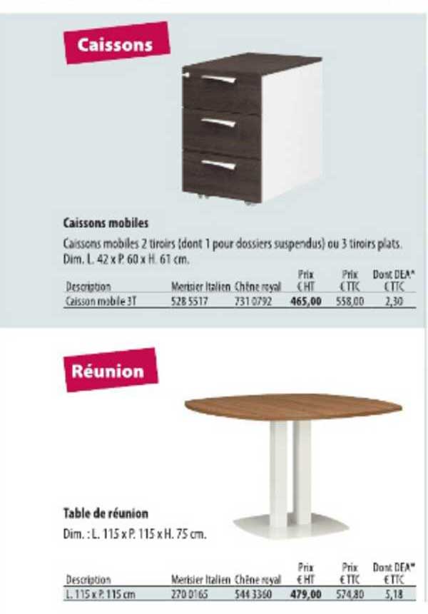 caissons mobiles table de réunion