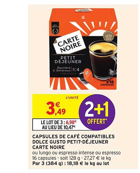 capsules de café compatibles dolce gusto petit déjeuner carte noire
