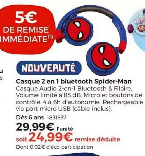 casque 2 en 1 bluetooth spider man