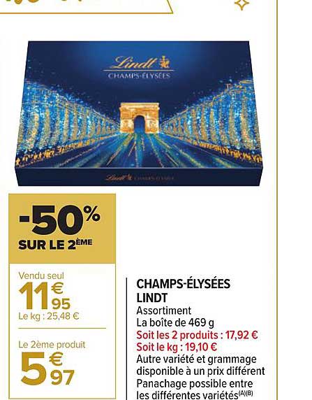 champs élysées lindt -50% sur le 2ème