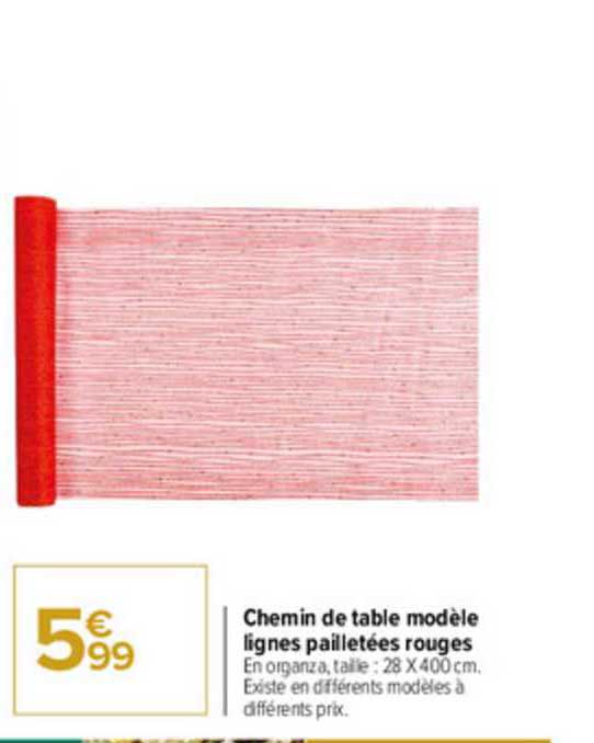 chemin de table modèle lignes pailletées rouges