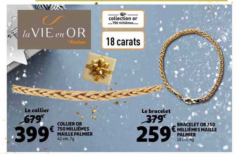 collier or 750 millièmes maille palmier, bracelet or 750 millièmes maille palmier