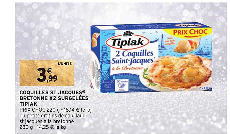 coquilles st jacques bretonne x2 surgelées tipiak