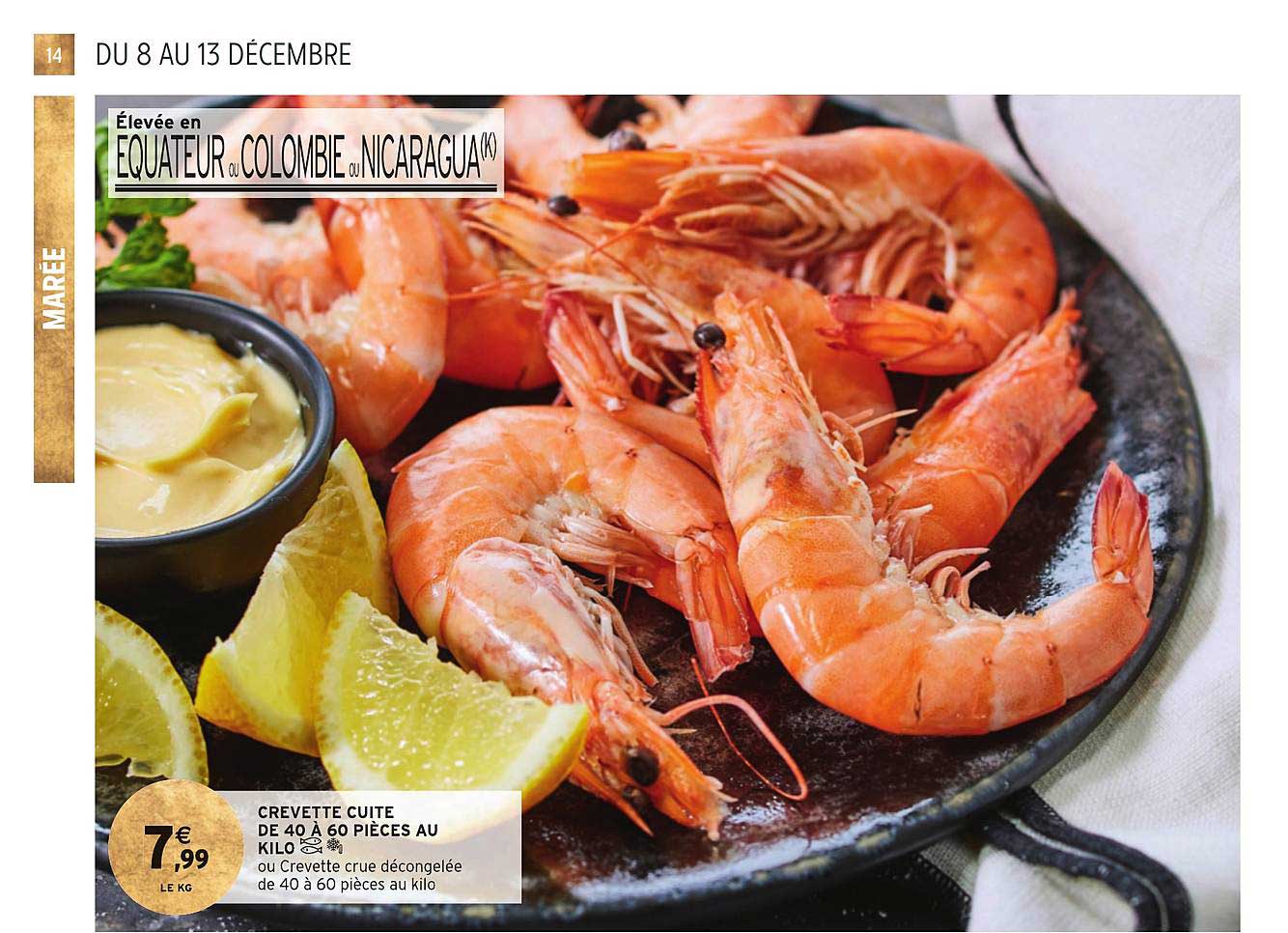 crevette cuite de 40 à 60 pièces au kilo