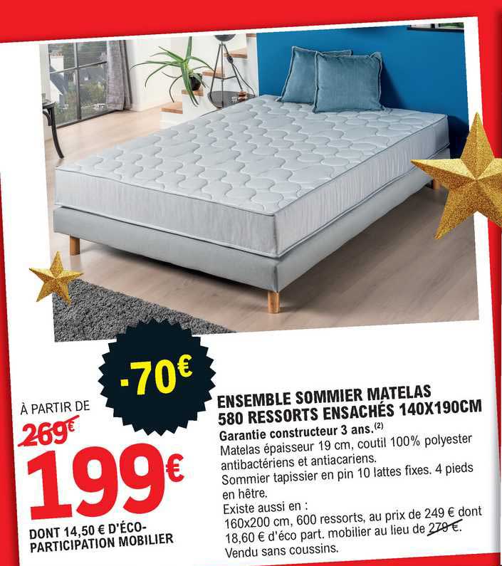 ensemble sommier matelas 580 ressorts ensachés 140x190cm