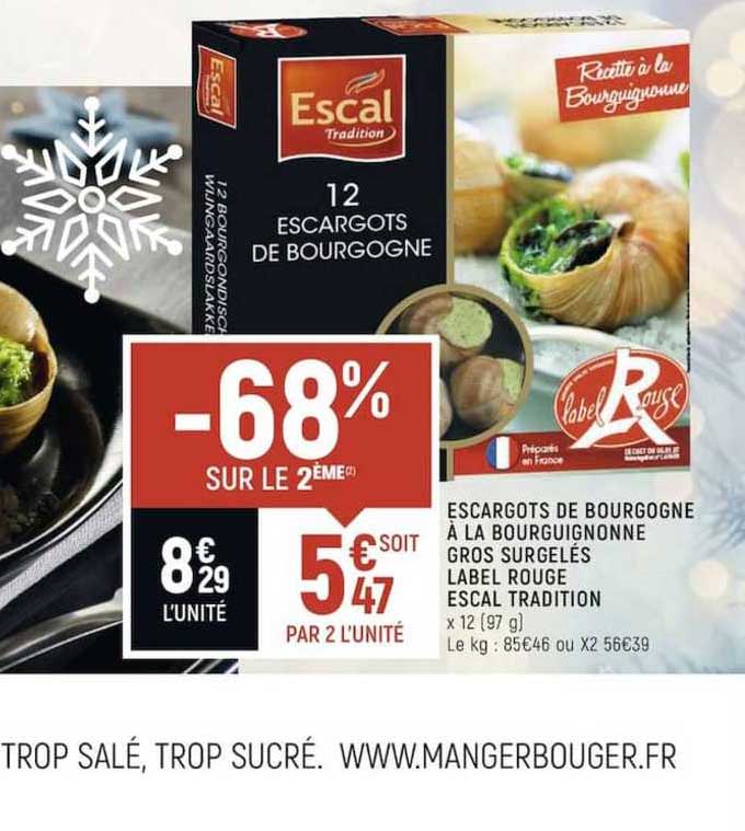 escargots de bourgogne à la bourguignonne gros surgelés label rouge escal tradition