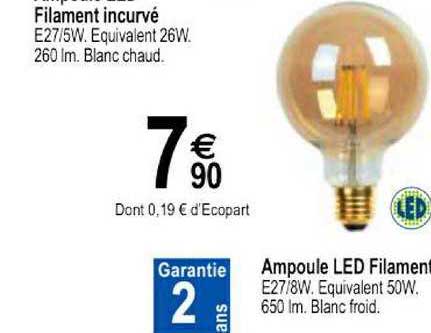 filament incurvé ampoule led filament