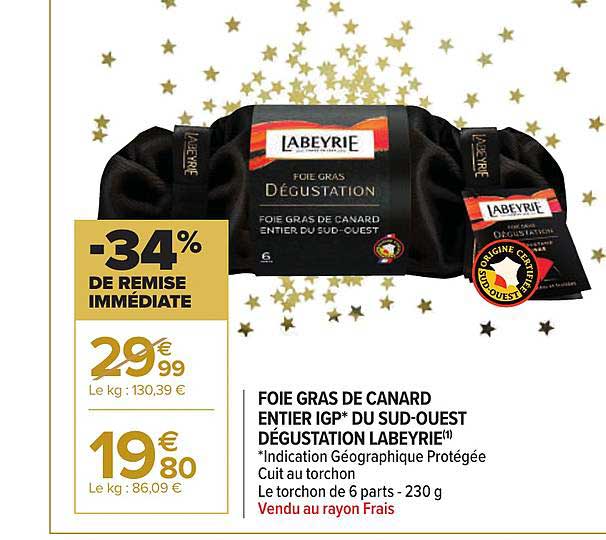 foie gras de canard entier igp du sud ouest dégustation labeyrie -34% de remise immédiate