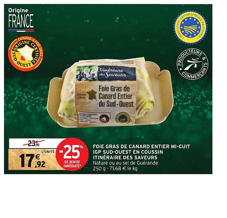 foie gras de canard entier mi-cuit igp sud-ouest en coussin itinéraire des saveurs