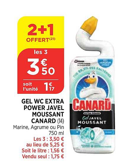 gel wc extra power javel moussant canard 2+1 offert