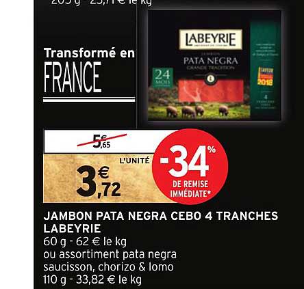jambon pata negra cebo 4 tranches labeyrie