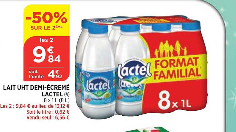 lait uht demi-écrémé lactel