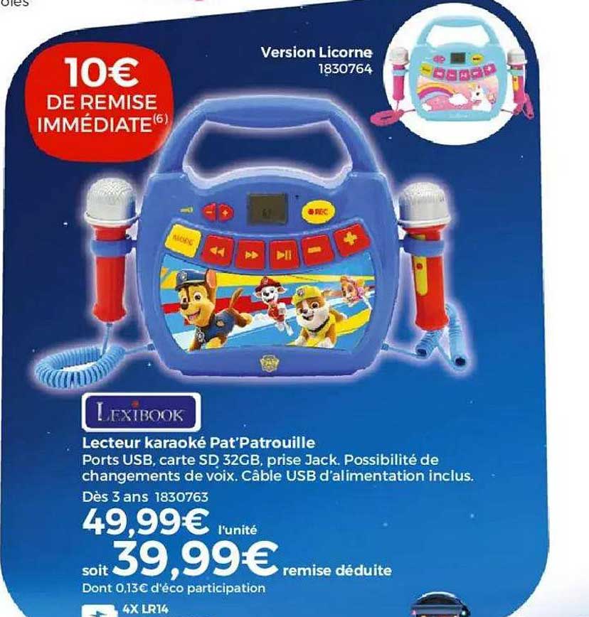 lecteur karaoké pat'patrouille lexibook