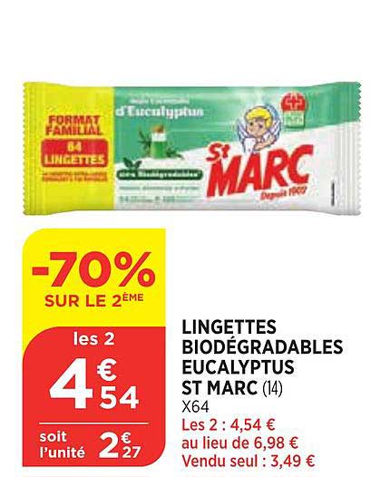 lingettes biodégradables eucalyptus st marc -70% sur le 2ème