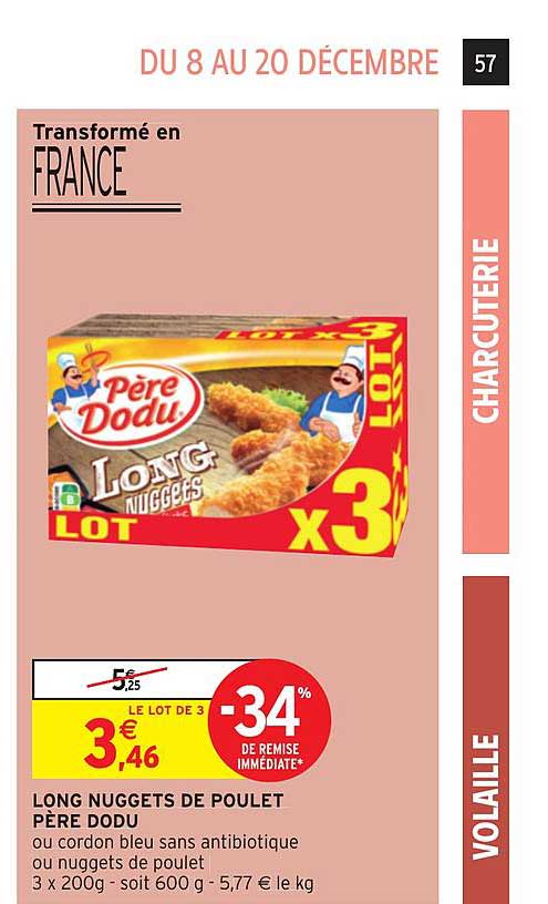 long nuggets de poulet père dodu