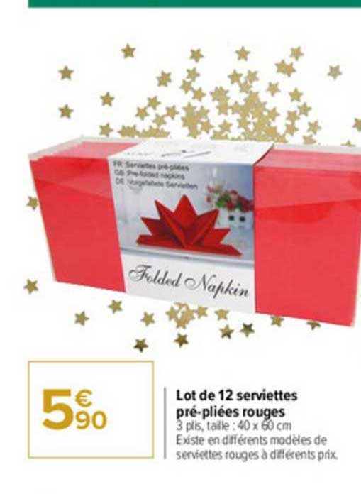 lot de 12 serviettes pré pliées rouges