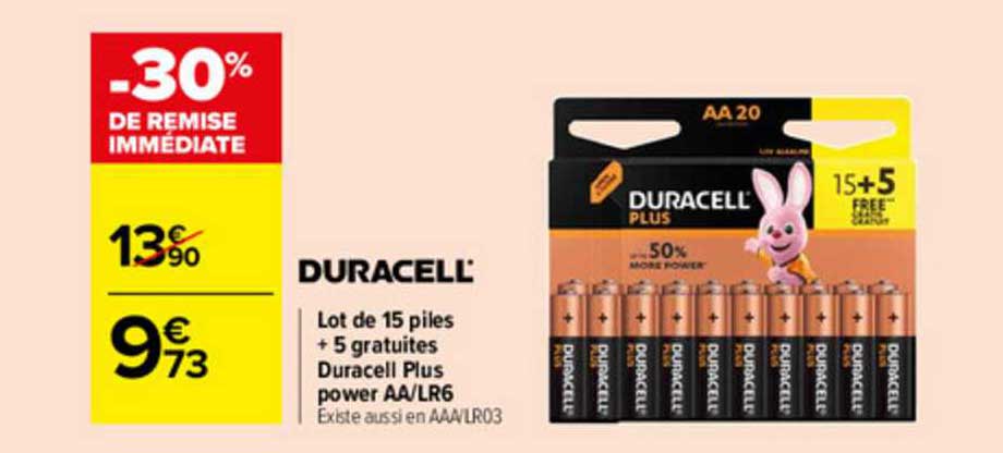 lot de 15 piles + 5 gratuites diracell plus power aa-lr3